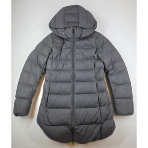 Uniqlo Seamless Down Hooded Coat Womens Small Gray Puffer Jacket Mid-Length 2016